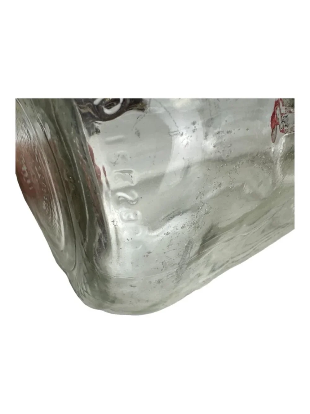 Vintage Glass Milk Bottle With Red Handle - Embossed Script Design - 10 Inches T